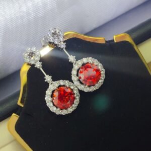 4 Carat Ruby Red Crystal Drop Ear Hoops - image 4
