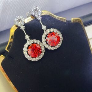 4 Carat Ruby Red Crystal Drop Ear Hoops - image 5