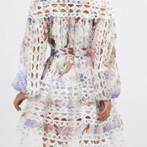 Lace Eyelet Mini Holiday Dress with Balloon Sleeves - image 9