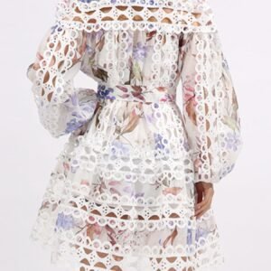 Lace Eyelet Mini Holiday Dress with Balloon Sleeves - image 8
