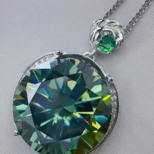 20 Carat Dark Green Moissanite Charm Necklace Sterling - image 1