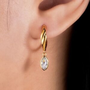 Charmed Hoops: 18K Gold Moissanite Hoop Drop Earrings - image 3
