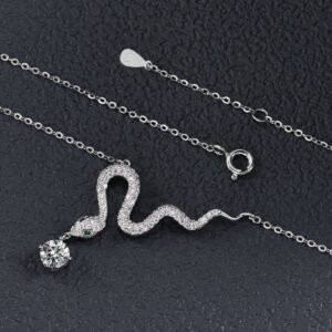 925 Sterling Silver Moissanite Snake Pendant Necklace - image 3