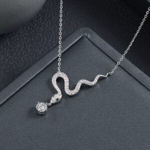 925 Sterling Silver Moissanite Snake Pendant Necklace - image 4
