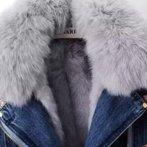 Plus Size Faux Fur Collar Denim Jacket - Resort Style - image 9
