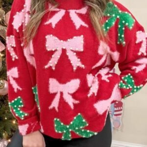 Red Bow Pearl Christmas Sweater | Holiday Sweater Sets - image 1