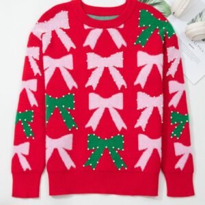 Red Bow Pearl Christmas Sweater | Holiday Sweater Sets - image 4