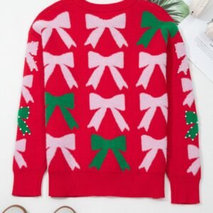 Red Bow Pearl Christmas Sweater | Holiday Sweater Sets - image 5