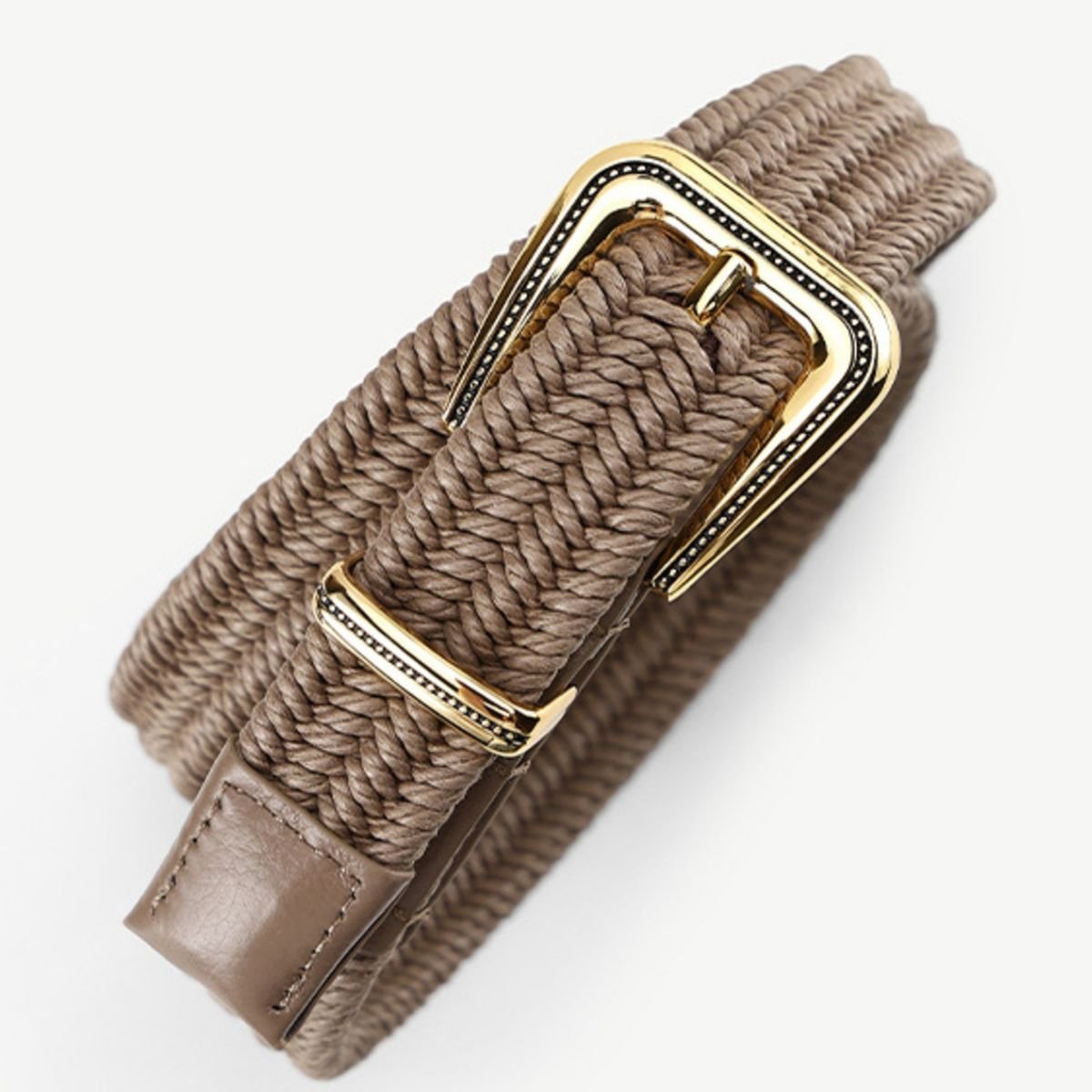Belt Braided Elastic Stretch Waist - Khaki Woven