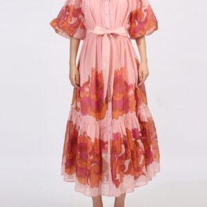 Button Front Puff Sleeve Dress - Pink - image 2
