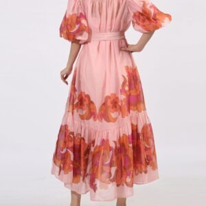 Button Front Puff Sleeve Dress - Pink - image 3