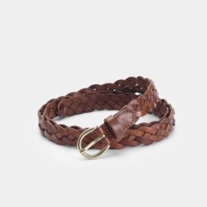 Cowhide Braided Leather Belt - Brown One Size - image 2
