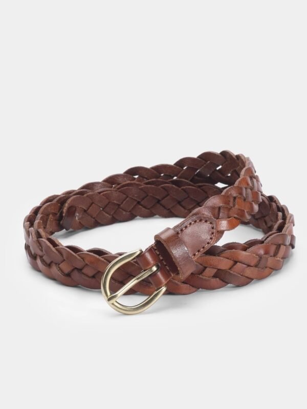 Cowhide Braided Leather Belt - Brown One Size - alternate view
