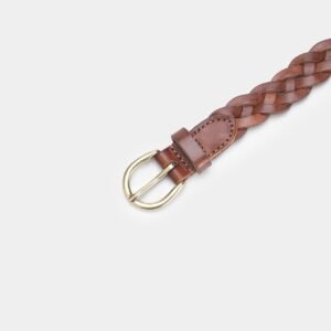 Cowhide Braided Leather Belt - Brown One Size - image 4