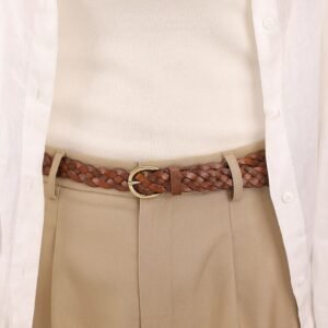Cowhide Braided Leather Belt - Brown One Size - image 5