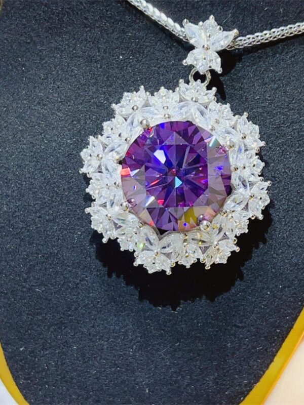 10 Carat Moissanite Sterling Silver Necklace - Purple - alternate view