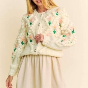 Cardigan Davi Dani Floral Button Down - Cream Acrylic - image 1