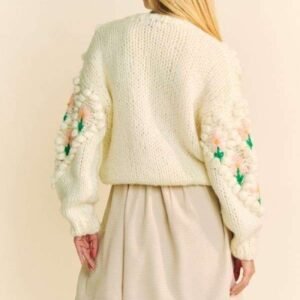Cardigan Davi Dani Floral Button Down - Cream Acrylic - image 2