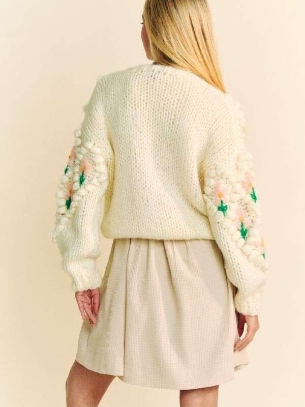 Cardigan Davi Dani Floral Button Down - Cream Acrylic - alternate view