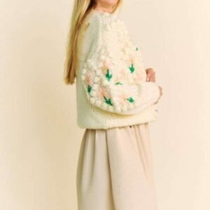 Cardigan Davi Dani Floral Button Down - Cream Acrylic - image 3