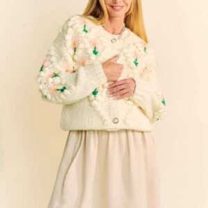 Cardigan Davi Dani Floral Button Down - Cream Acrylic - image 4