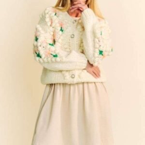 Cardigan Davi Dani Floral Button Down - Cream Acrylic - image 5