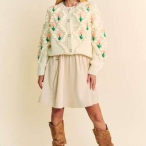 Cardigan Davi Dani Floral Button Down - Cream Acrylic - image 7