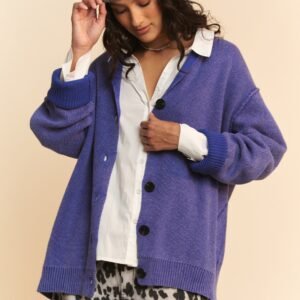 Cardigan Davi Dani Azure Cotton Shawl Collar Button Up - image 1