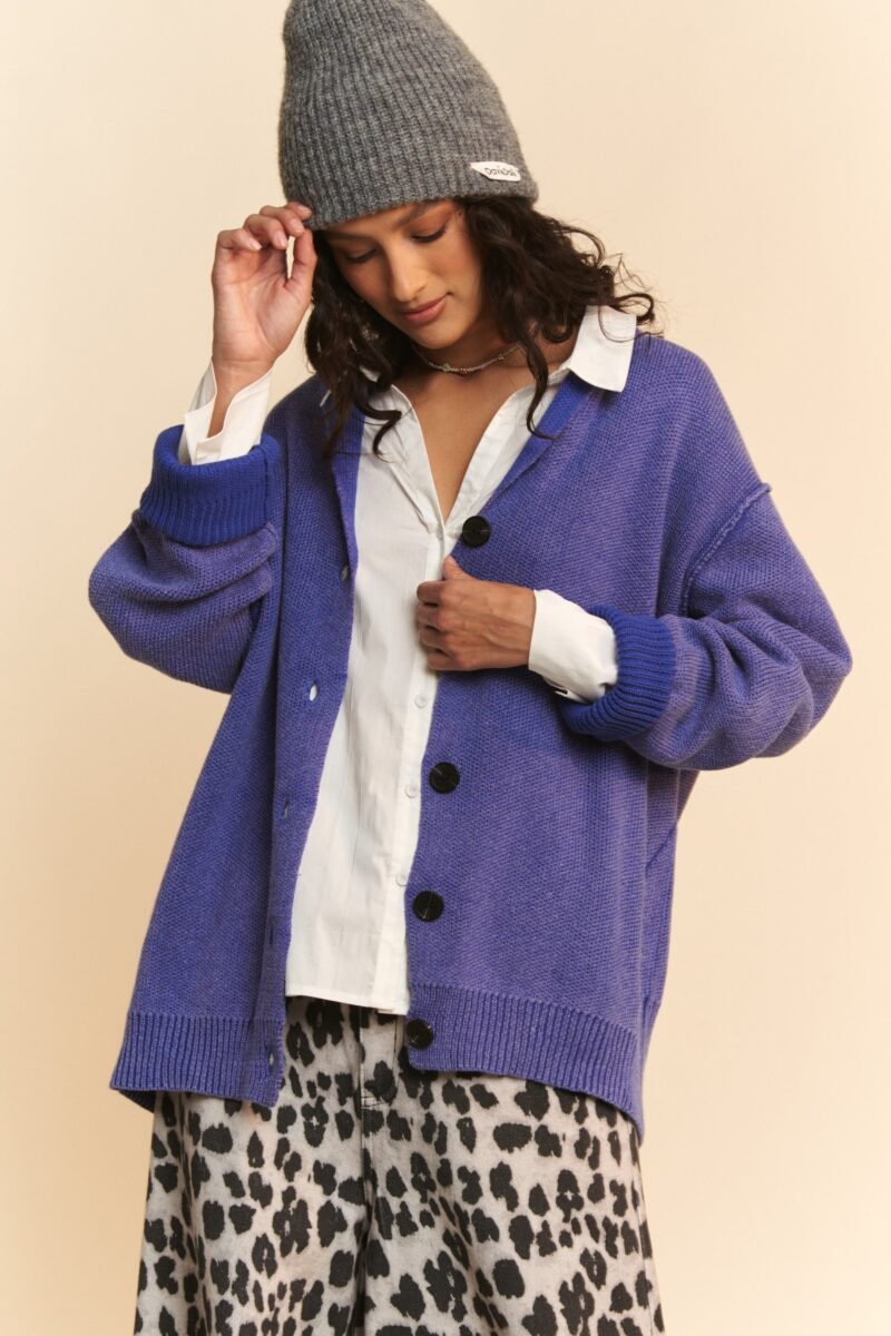 Cardigan Davi Dani Azure Cotton Shawl Collar Button Up