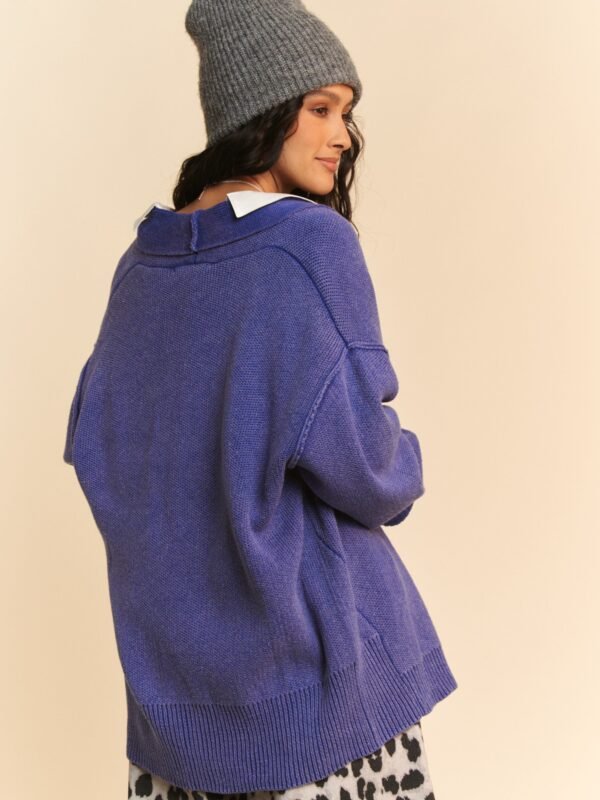 Cardigan Davi Dani Azure Cotton Shawl Collar Button Up - alternate view