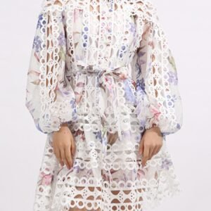 Lace Eyelet Mini Holiday Dress with Balloon Sleeves - image 6