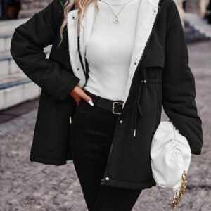 Summer Wear Jackets: Drawstring Hooded Outerwear - Black - image 1