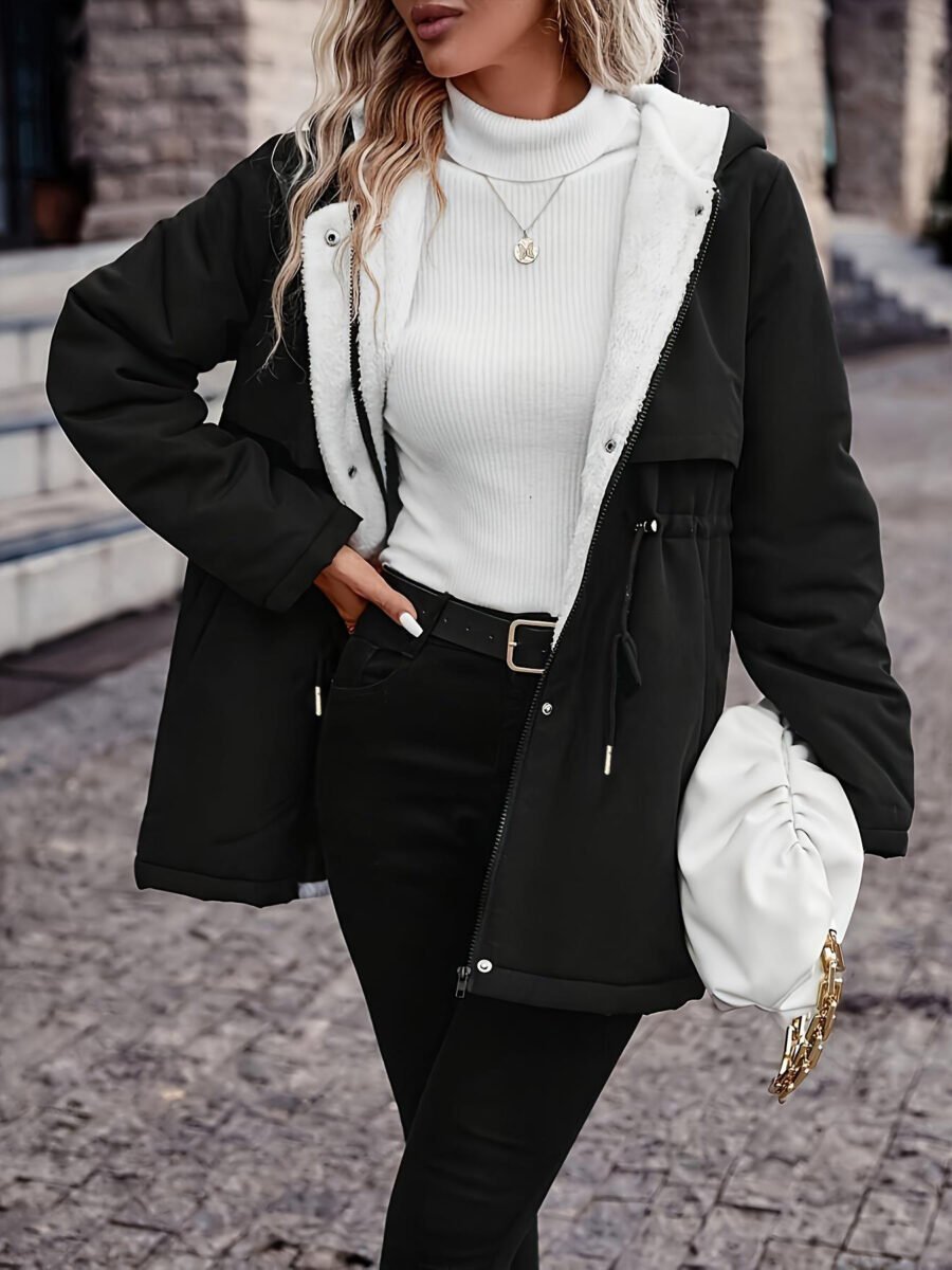 Summer Wear Jackets: Drawstring Hooded Outerwear - Black