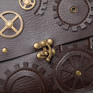 Steampunk Gear Crossbody Bag - Brown PU Leather - image 7