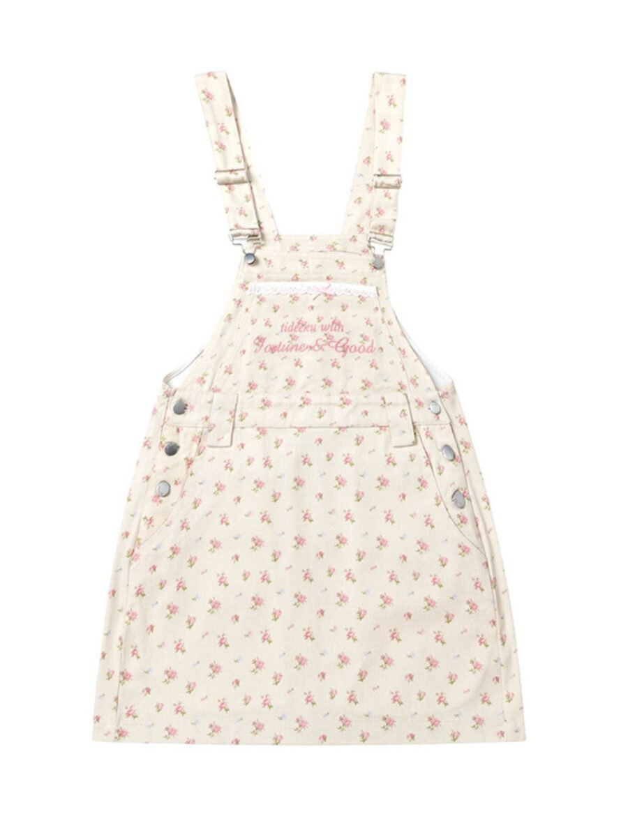 Floral Print Square Neck Overall Dress - Cotton Resort Wear