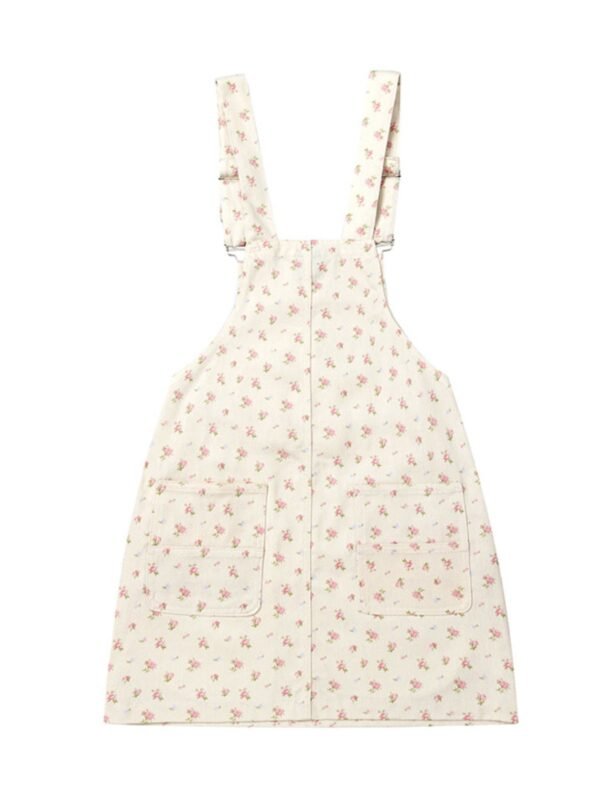 Floral Print Square Neck Overall Dress - Cotton Resort Wear - alternate view