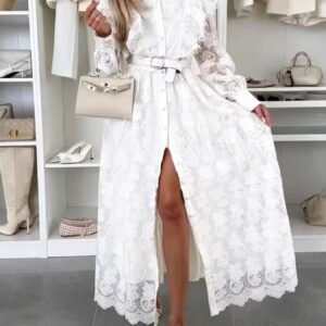 Lace Button Front Shirt Dress - Layer with Jean Jacket - image 1