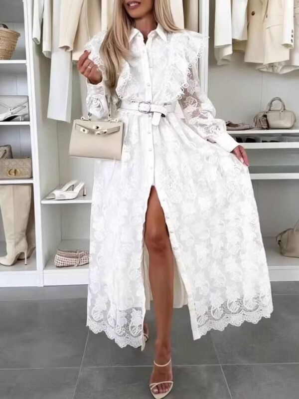 Lace Button Front Shirt Dress - Layer with Jean Jacket - View 1