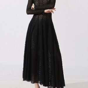 Lace Mock Neck Maxi Gown with Long Sleeves - Black - image 1