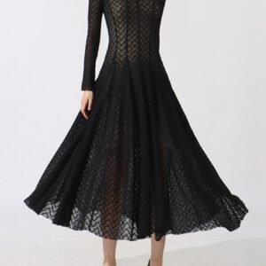 Lace Mock Neck Maxi Gown with Long Sleeves - Black - image 2