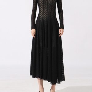 Lace Mock Neck Maxi Gown with Long Sleeves - Black - image 3