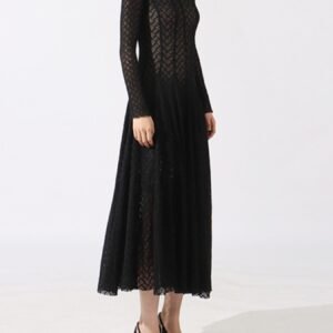 Lace Mock Neck Maxi Gown with Long Sleeves - Black - image 4