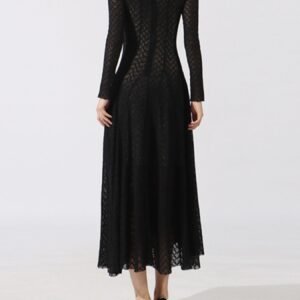 Lace Mock Neck Maxi Gown with Long Sleeves - Black - image 5