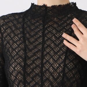Lace Mock Neck Maxi Gown with Long Sleeves - Black - image 6