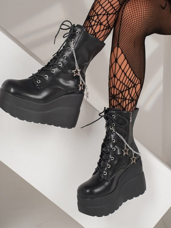 Lace Up Platform Wedge Boots - Casual Shoes for Women - alternate view