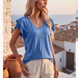 Flutter Sleeve V-Neck Top for Coastal Resort Style - image 1