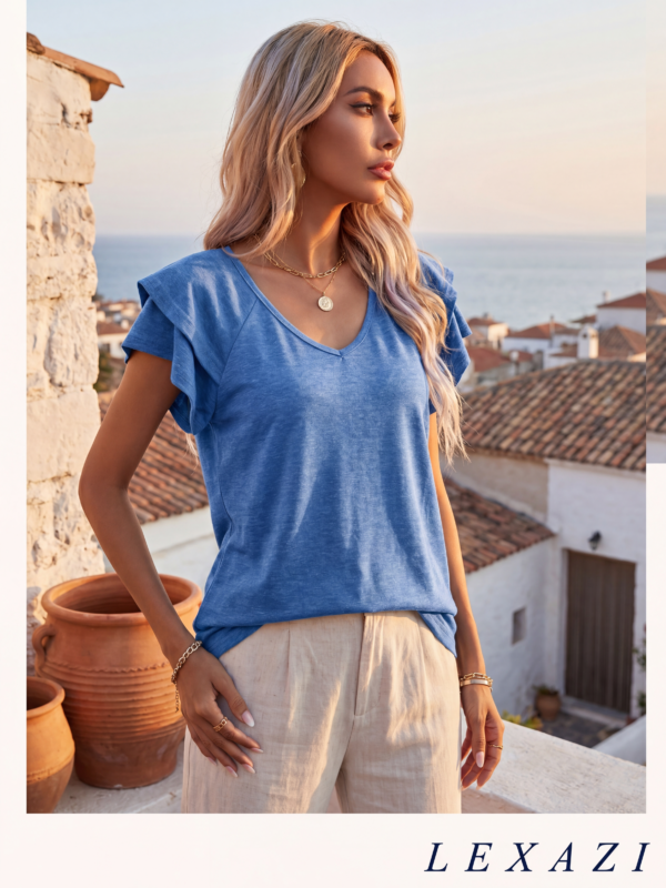 Flutter Sleeve V-Neck Top for Mediterranean Resort — bikini bikini top, top with coat | Lexazi