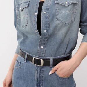 Belt Leather with Silver Buckle - Cowhide Leather Belt - image 1
