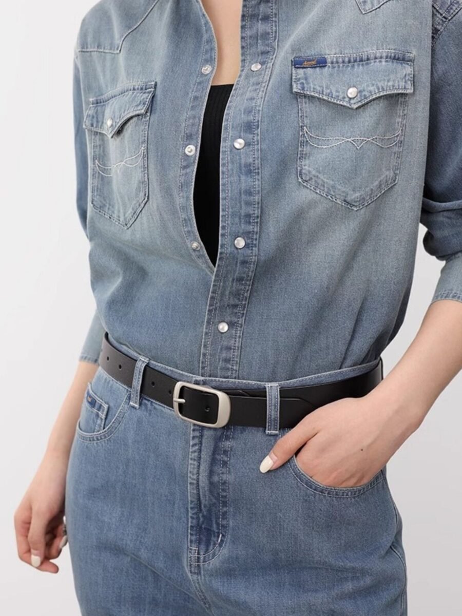 Belt Leather with Silver Buckle - Cowhide Leather Belt