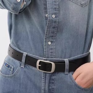 Belt Leather with Silver Buckle - Cowhide Leather Belt - image 2